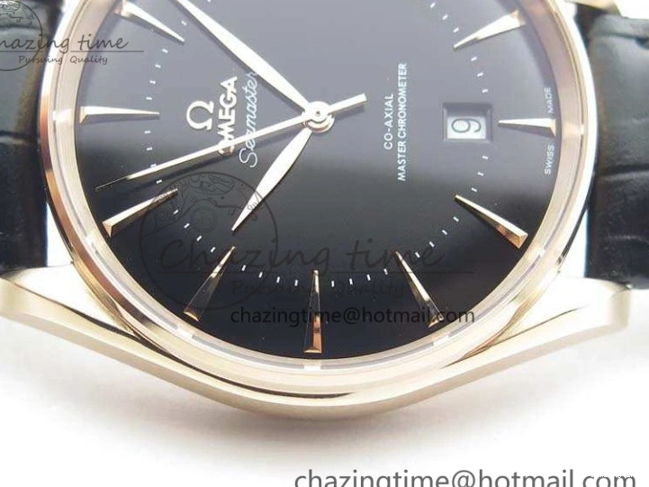0509 Sophisticated Seamaster Edizione Venezia RG Best Edition Black Dial On Leather Strap A 8125